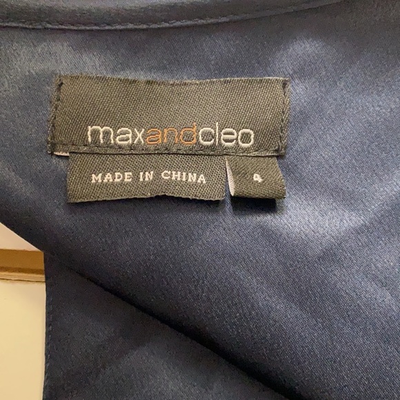 Max & Cleo Satin Navy Dress With Pleated Skirt - Picture 4 of 4